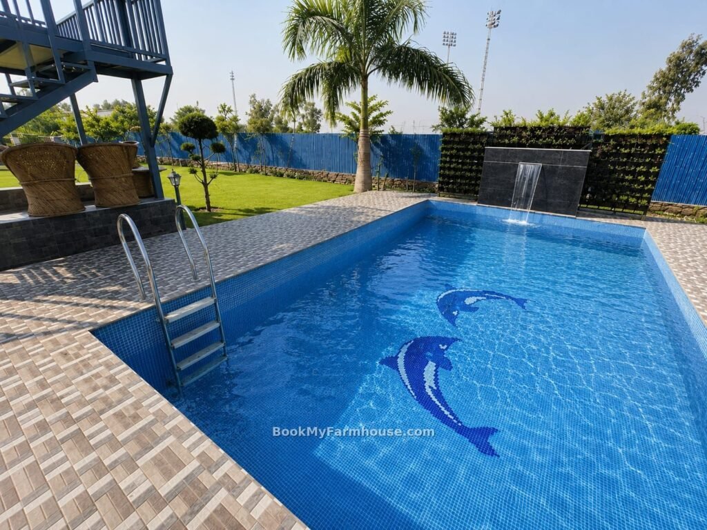BMF Aqua private farmhouse in Noida, private pool waterfall