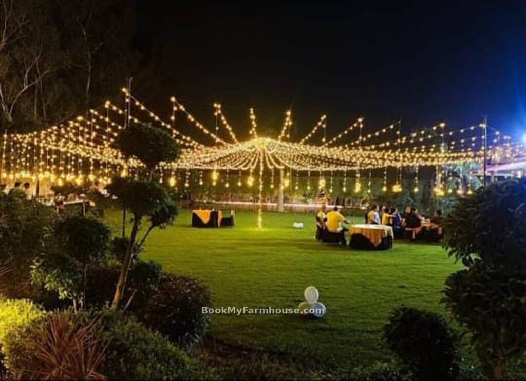 Fairy light decoration at BookMyFarmhouse Noida
