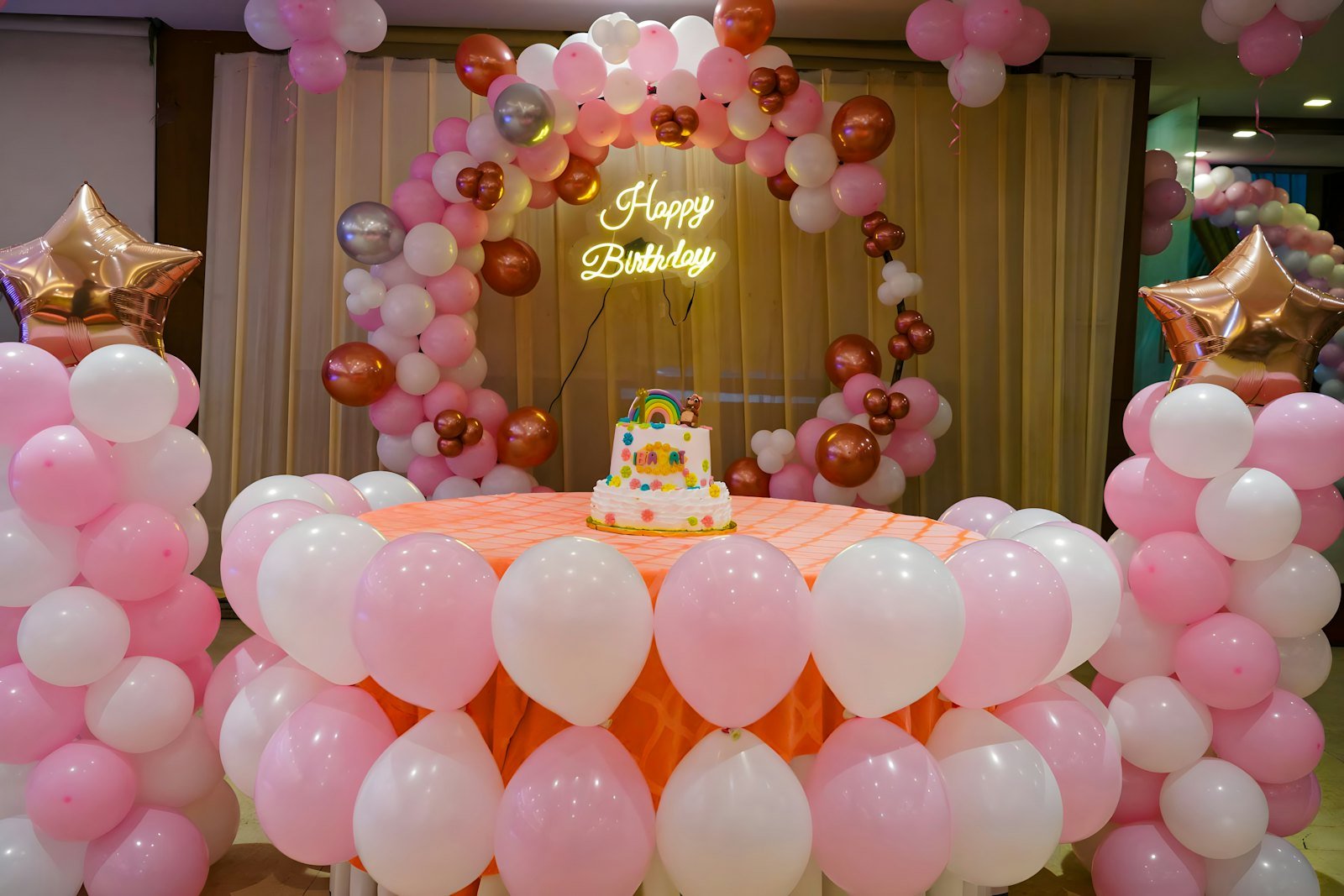 Birthday balloon decoration setup