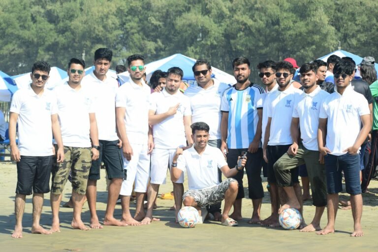 Team playing lawn games on a corporate outing