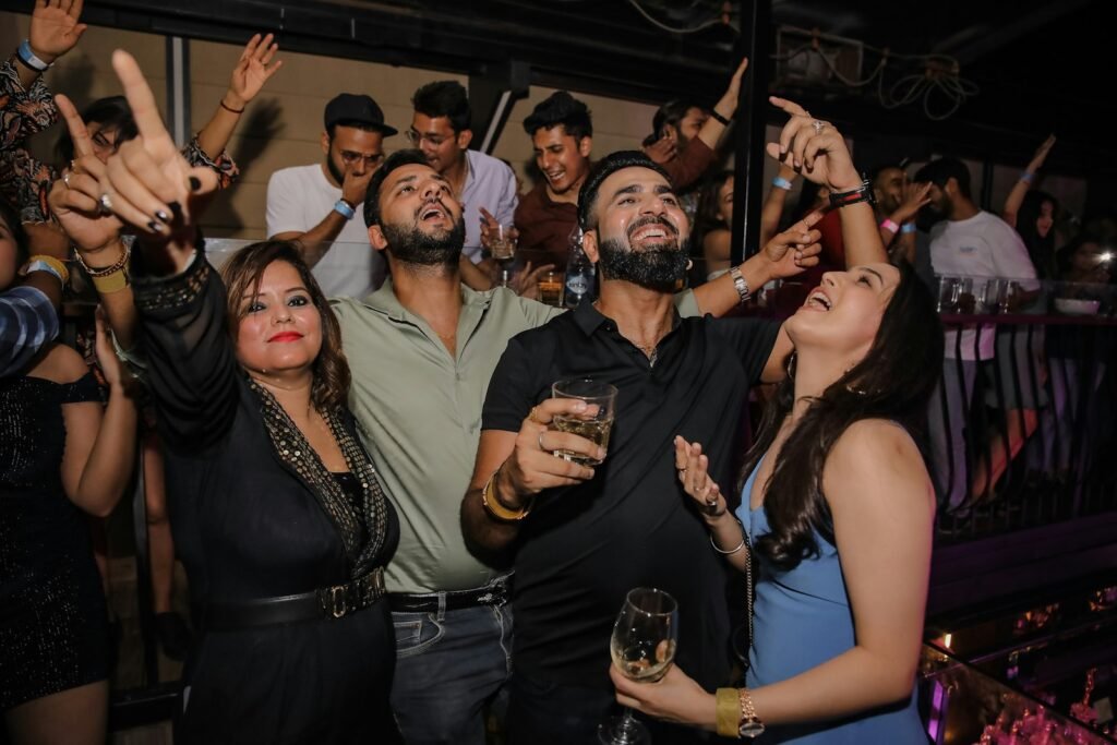 Friends enjoying a party at a farmhouse in Noida