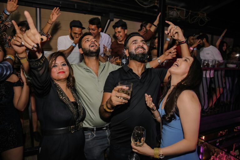 Friends enjoying a party at a farmhouse in Noida