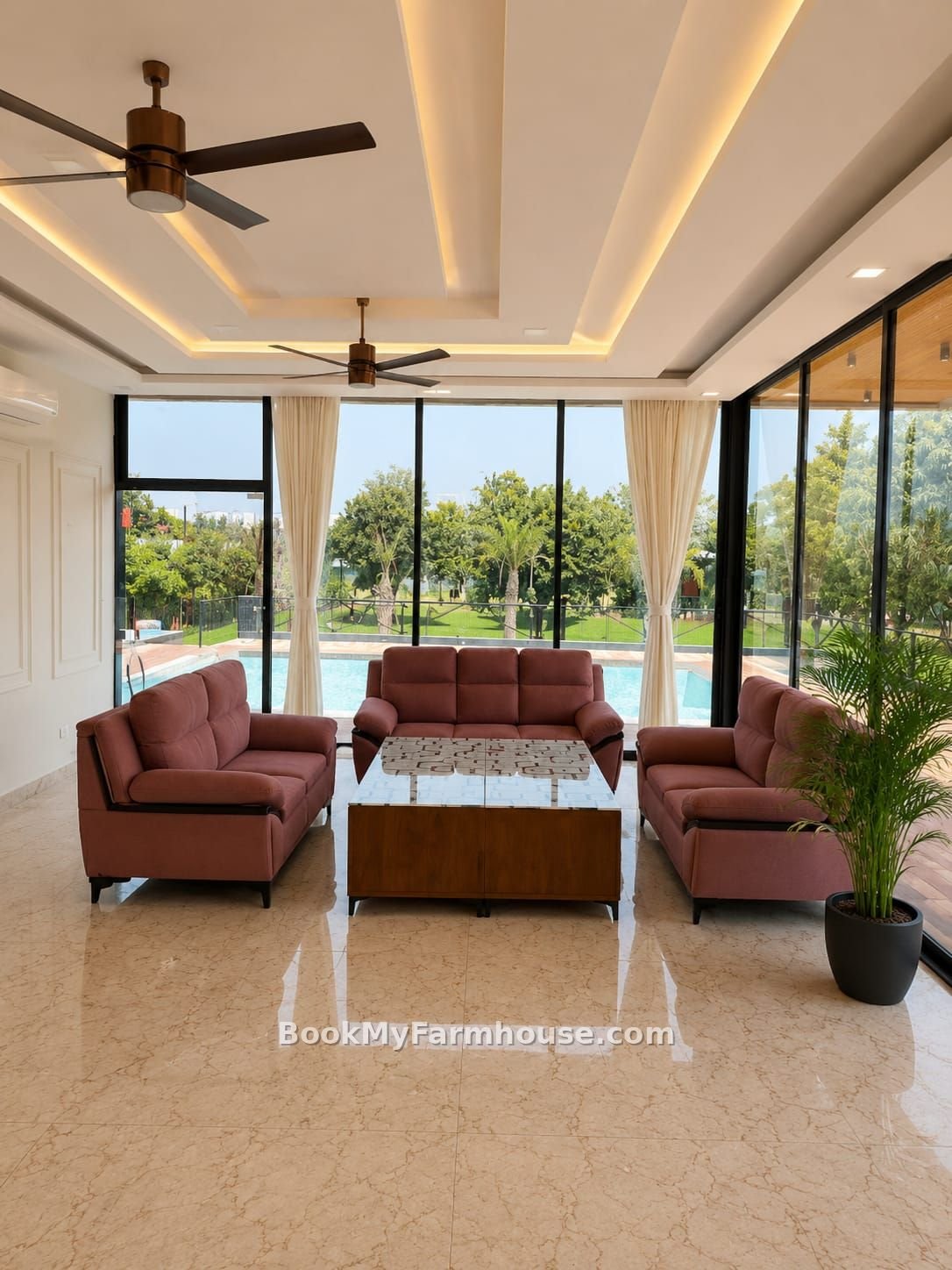 The Party Garden private farmhouse in Noida, glass hall sofas
