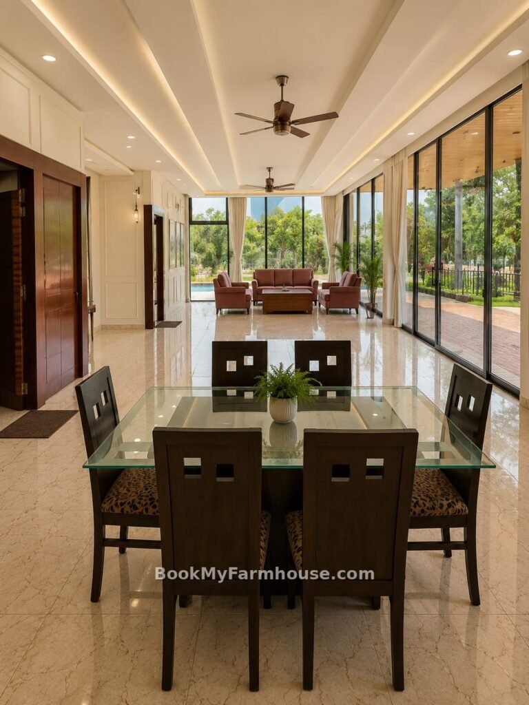 The Party Garden private farmhouse in Noida, dining and hall